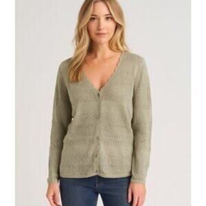 Frye Women's Pointelle Cardigan, Seagrass, Size L fits up to XL